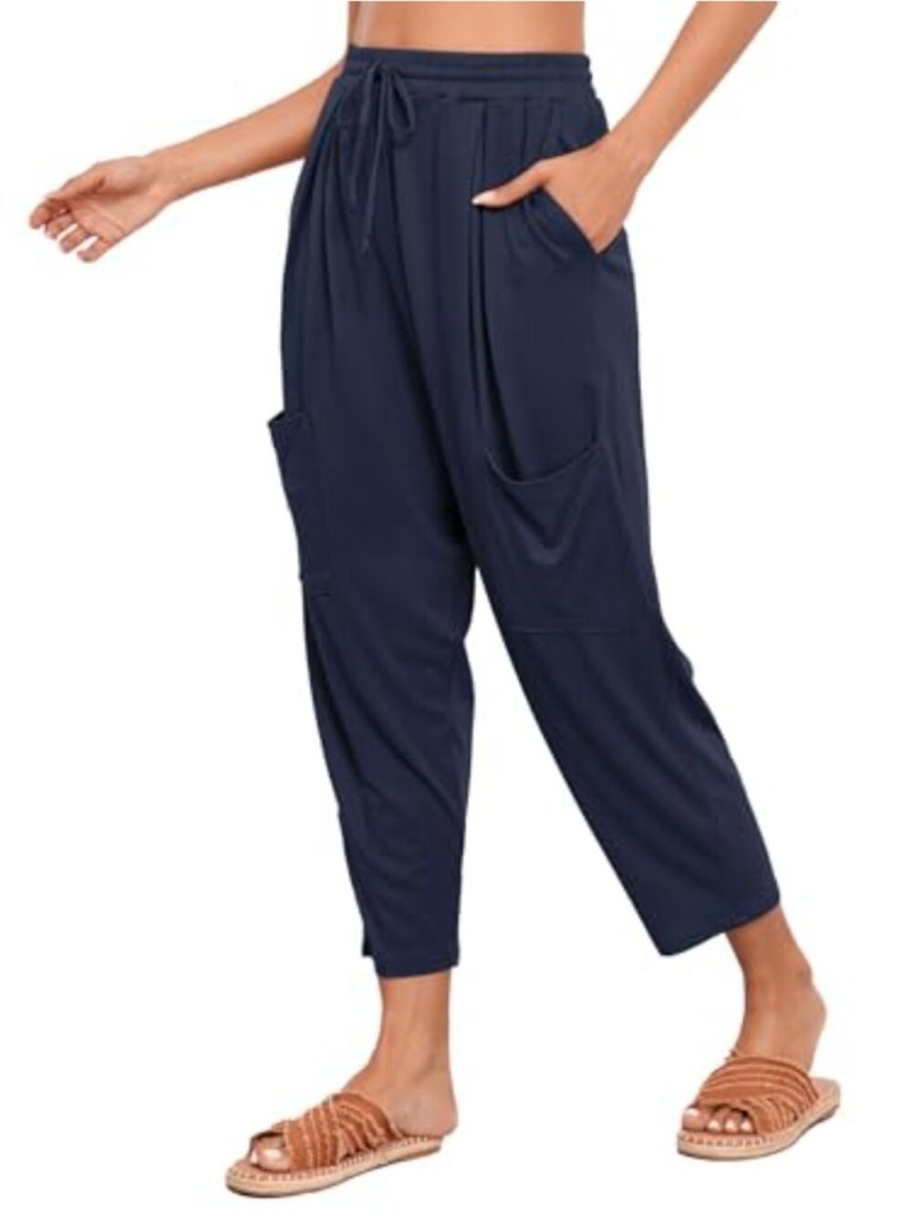 Harem Pants for Women Elastic Waist Drawstring Loose Fit Cargo Trousers with